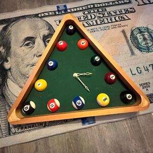 Triangle Billiard Clock with Green Felt